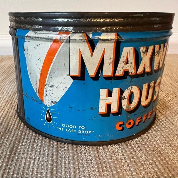 1940's Maxwell House Coffee Can 1 lb Mid century Antique Coffee Advertising 2399 - Picture 12 of 13